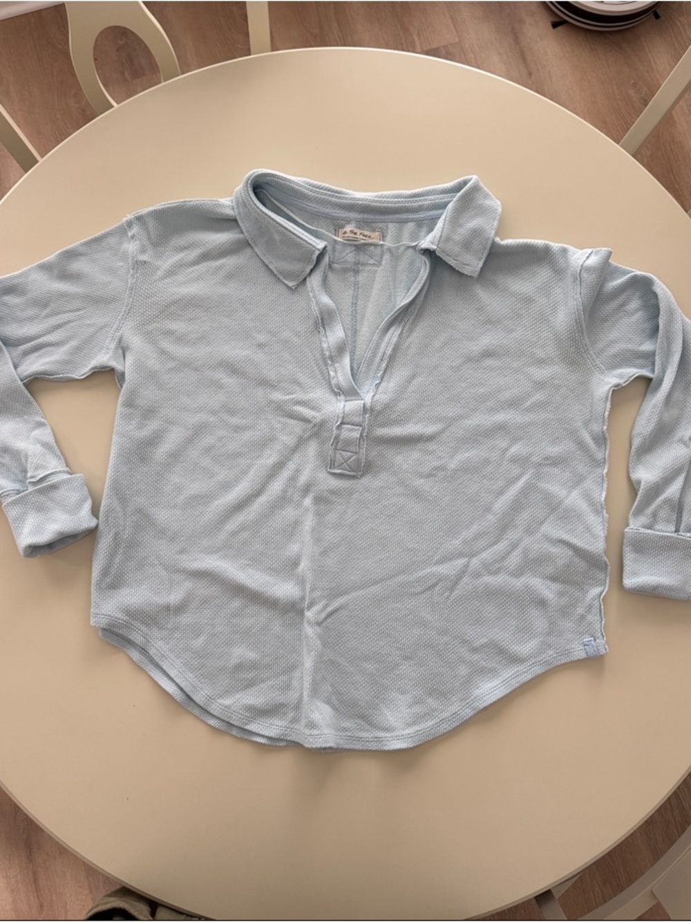 We The Free Light Blue Collared Long Sleeve Pullover Top